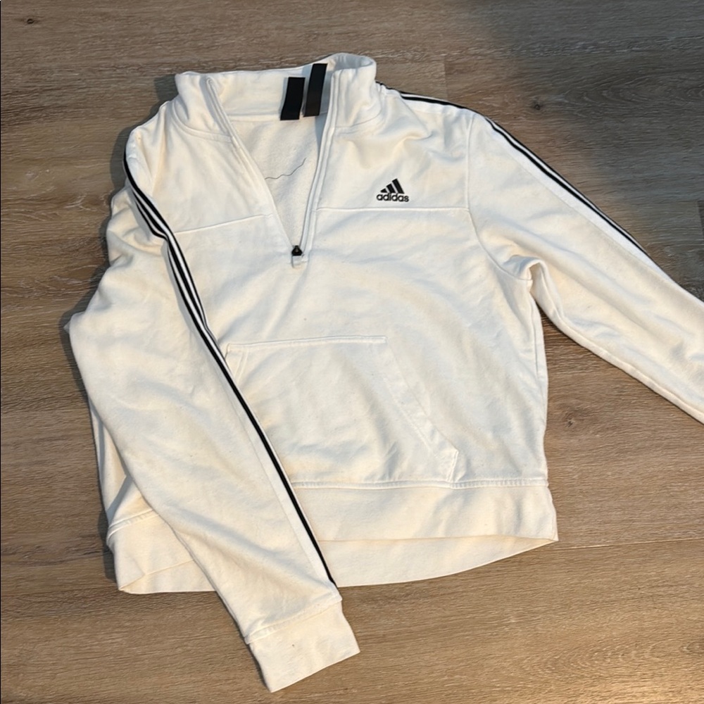 Adidas White Pullover with Black Stripes